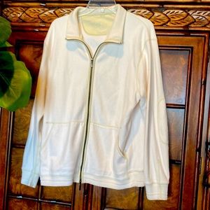 Tommy Bahama Mens L Zip 100% Cotton Lightweight white with lime stitching Jacket